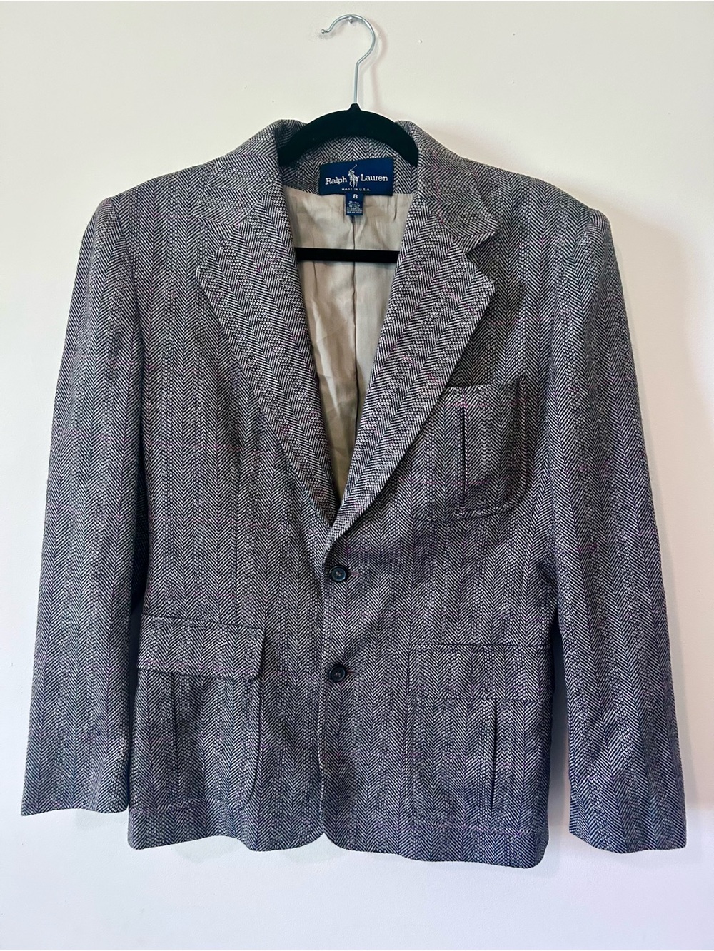 Vintage 70s/80s Ralph Lauren Wool Silk Herringbone Blazer – Made in USA